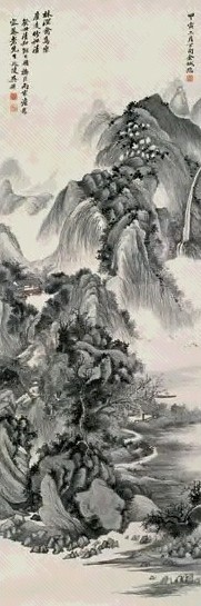 金城 1914年作 仿吴历山水 立轴 设色纸本