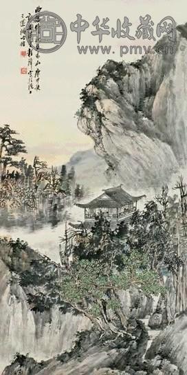 程璋 1920年作 曲楼倚遍夕阳山 镜心 设色纸本