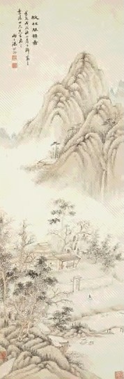 汤贻汾 道光戊戌(1838年)作 秋林琴韵 立轴 设色纸本