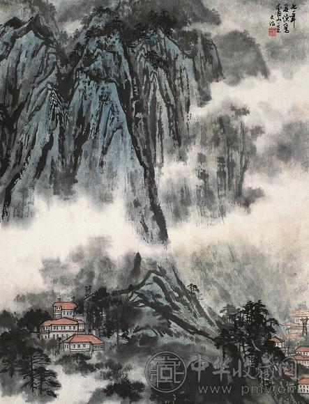 宋文治 1971年作 庐山一景 立轴 设色纸本