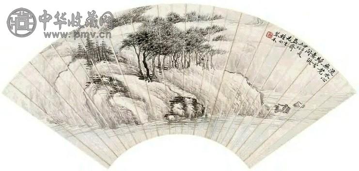 吴琴木 甲子(1924年)作 溪岸晴光 立轴 设色纸本