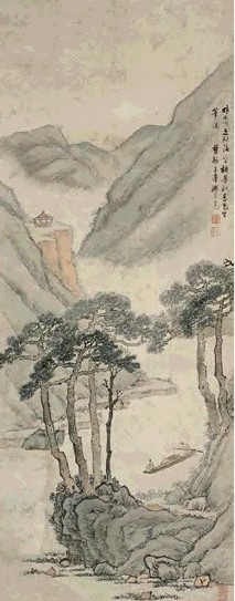 罗岸先 松溪放棹 立轴 设色纸本