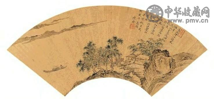 陈瑜 秋江垂钓 扇面 设色纸本