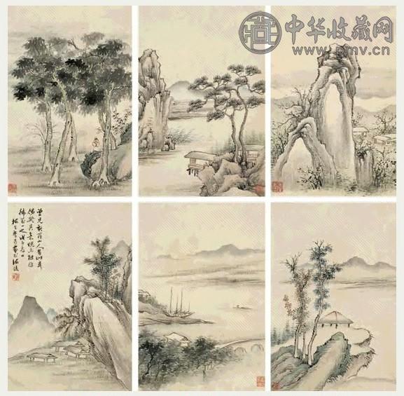 马逸 拟华嵒山水 册页 八开 设色纸本