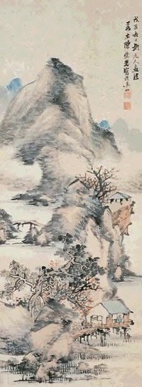 陈崇光 戊辰(1868年)作 山溪水榭 立轴 设色纸本