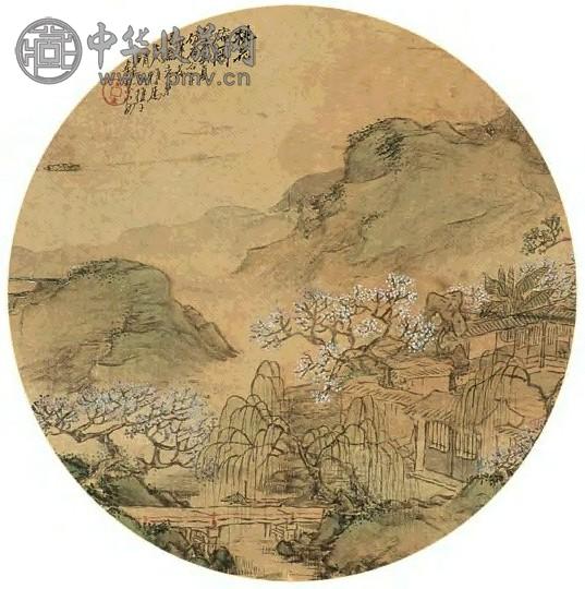 钱慧安 1875年作 桃花庵图 纨扇 设色绢本