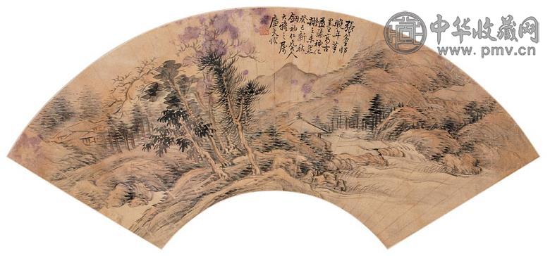 陆恢 1893年作 山水小帧 扇面 设色纸本