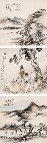 杨伯润 沈心海 姚钟葆 杂画三挖 屏轴 设色纸本