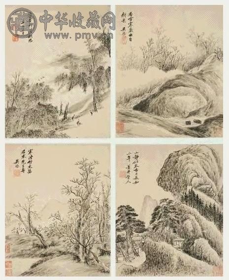 吴历 1681年作 山水 册页 八开 水墨纸本