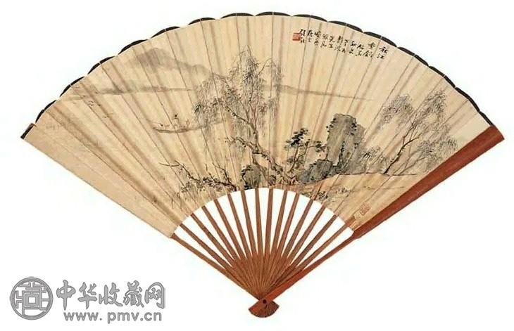 诸健秋 秋江垂钓 扇面 设色纸本