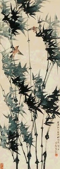 苏葆桢 竹鸟 立轴 设色纸本