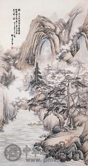 包弼臣 光绪元年(1875年)作 沽酒浮江图 立轴 设色纸本