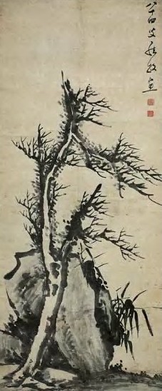 明 罗屏 树石 轴