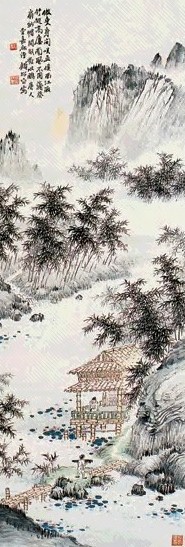 钱松嵒 唐人诗意图 立轴 设色纸本