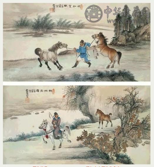 溥僴 1947年作 驯马图 四幅 镜心 设色纸本