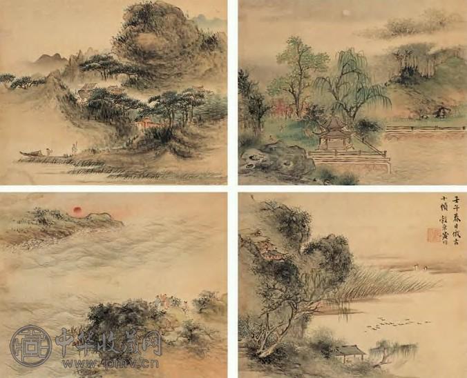 黄均 道光壬午(1822年)作 仿古山水 册页(10开) 设色绢本