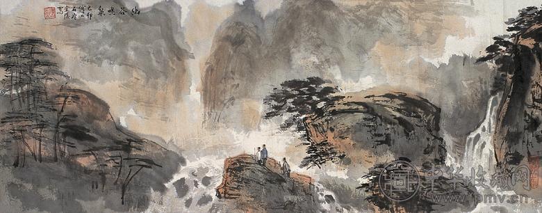 傅二石 己卯(1999年)作 幽谷鸣泉 镜心 设色纸本