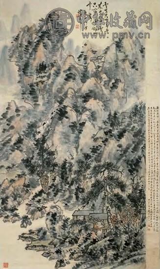 蒲华 1900年作 山水 轴 设色