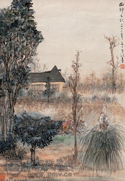 孙雪泥 1946年作 西郊之秋 立轴 设色纸本