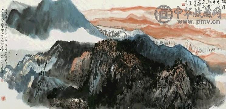 何海霞 满目青山夕照明 横披 设色纸本