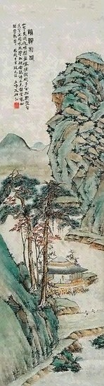 文伯仁 鹤涧松枫 立轴 设色纸本