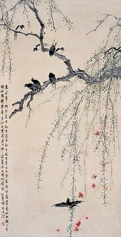 胡汀鹭 柳燕 立轴 设色纸本
