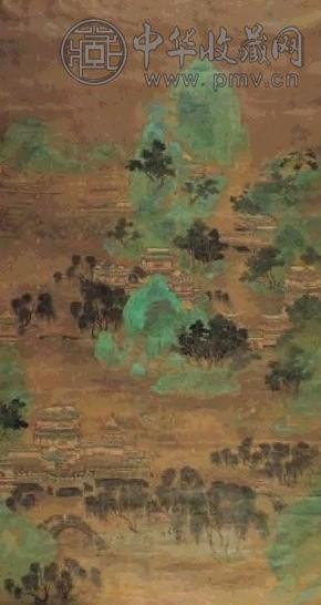 仇英 山水楼阁 镜心 设色绢本