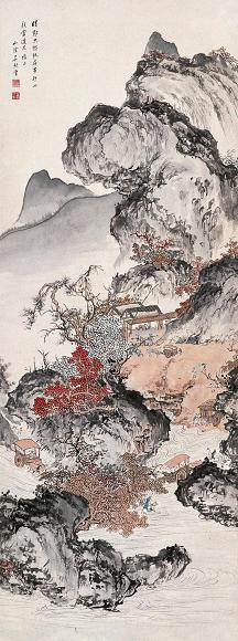 吴熙曾 盘车图 立轴 设色纸本
