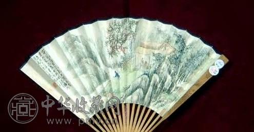 顾乃立 桃竹山村 成扇 设色纸本