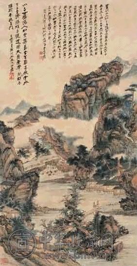 张大千 秋山话别 立轴 设色纸本