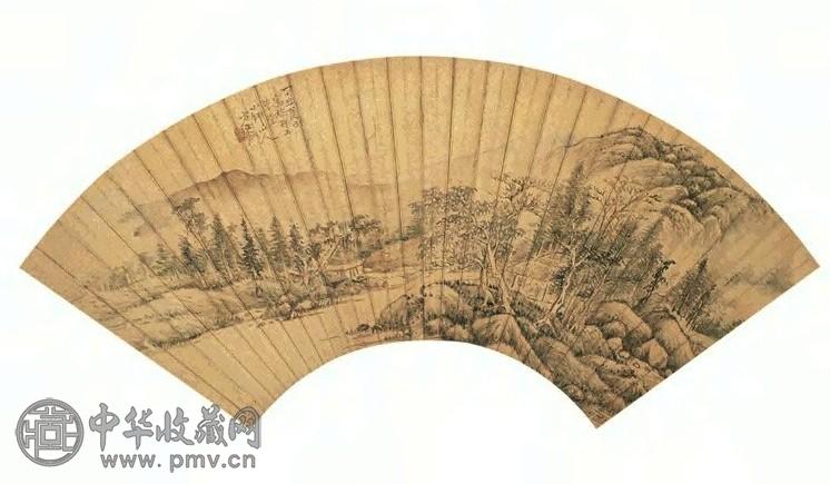 方士庶 山堂读书图 扇面 设色金笺