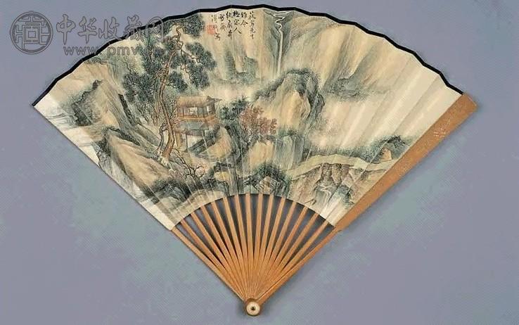 溥伒 仿宋人山水图 扇面 设色纸本