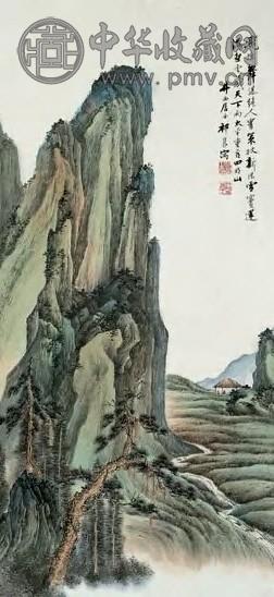 祁崑 近现代 策杖观山图 轴