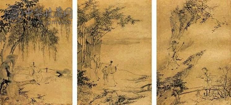 王素 山水人物 册页(12开选3) 金笺