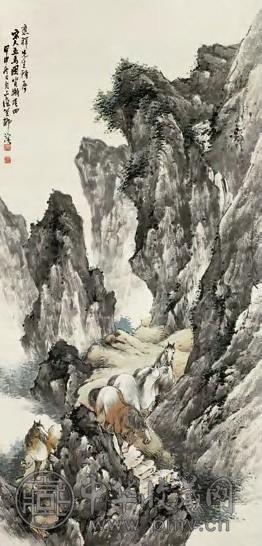 近现代 柳滨 四骏图 轴