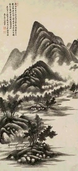 王蒙 1684年作 仿高克恭山水 立轴 水墨纸本