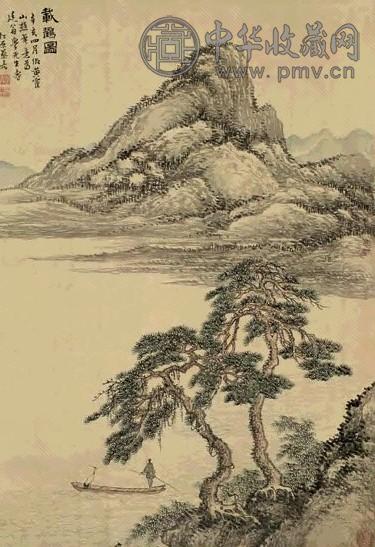 蔡嘉 1731年作 载鹤图 立轴 设色绢本