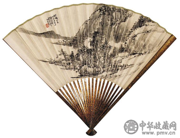 萧俊贤 丙辰(1916年)作 山水 成扇 设色纸本