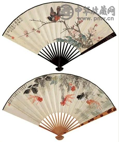 俞致贞 癸未(1943年)作等 梅鹊图、金鱼 扇面 设色纸本