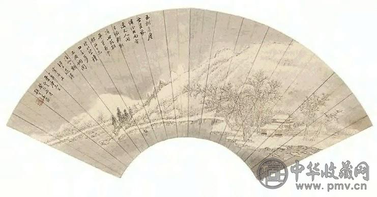 姜筠 1893年作 雪景 扇面 设色纸本