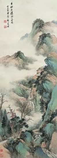 祁崑 1941年 潇湘白云图 立轴 设色纸本