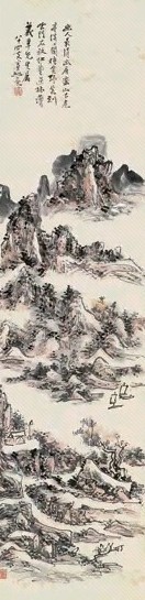 黄宾虹 水阁待客图 立轴 设色纸本