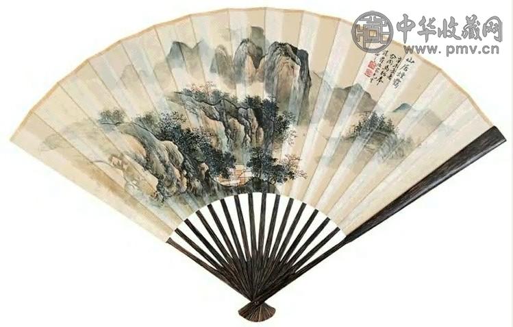 马骀 1931年作 山居烟霭 扇面 设色纸本