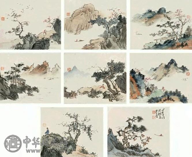 溥儒 山水 册页(8开) 设色纸本