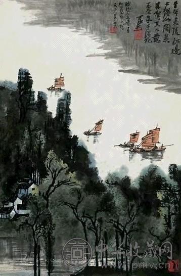 近代 李可染 嘉陵江边 轴