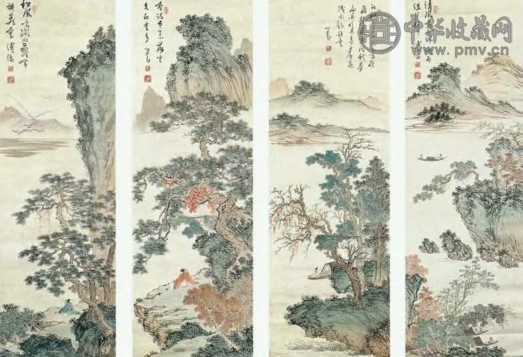 溥儒 现代 秋光图 镜心(4屏)