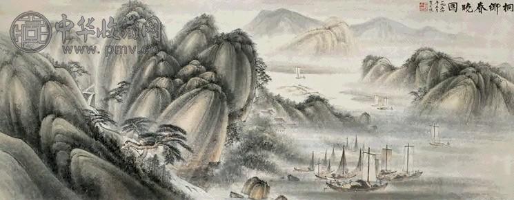 贺天健 1956年作桐乡春晓图镜心设色纸本