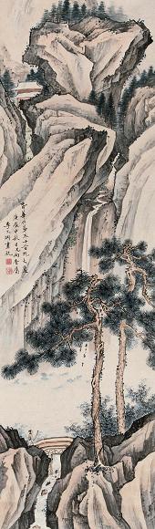 李文渊 1940年作 松山访友图 立轴 设色纸本