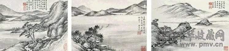 吴大徵 1889年作 山水三挖 立轴 设色纸本