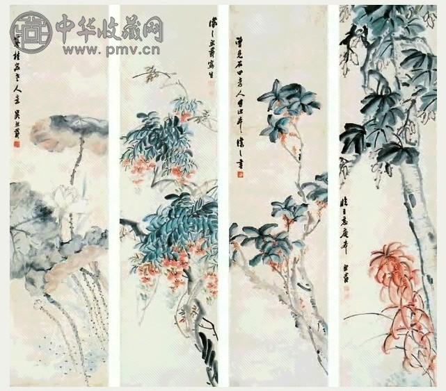吴熙载 花卉 四条屏 纸本